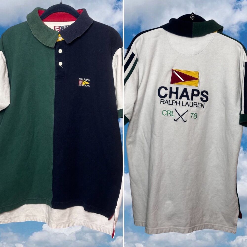 Vintage Chaps Ralph Lauren Mens Shirt Medium Polo Embroidered Short Sleeve